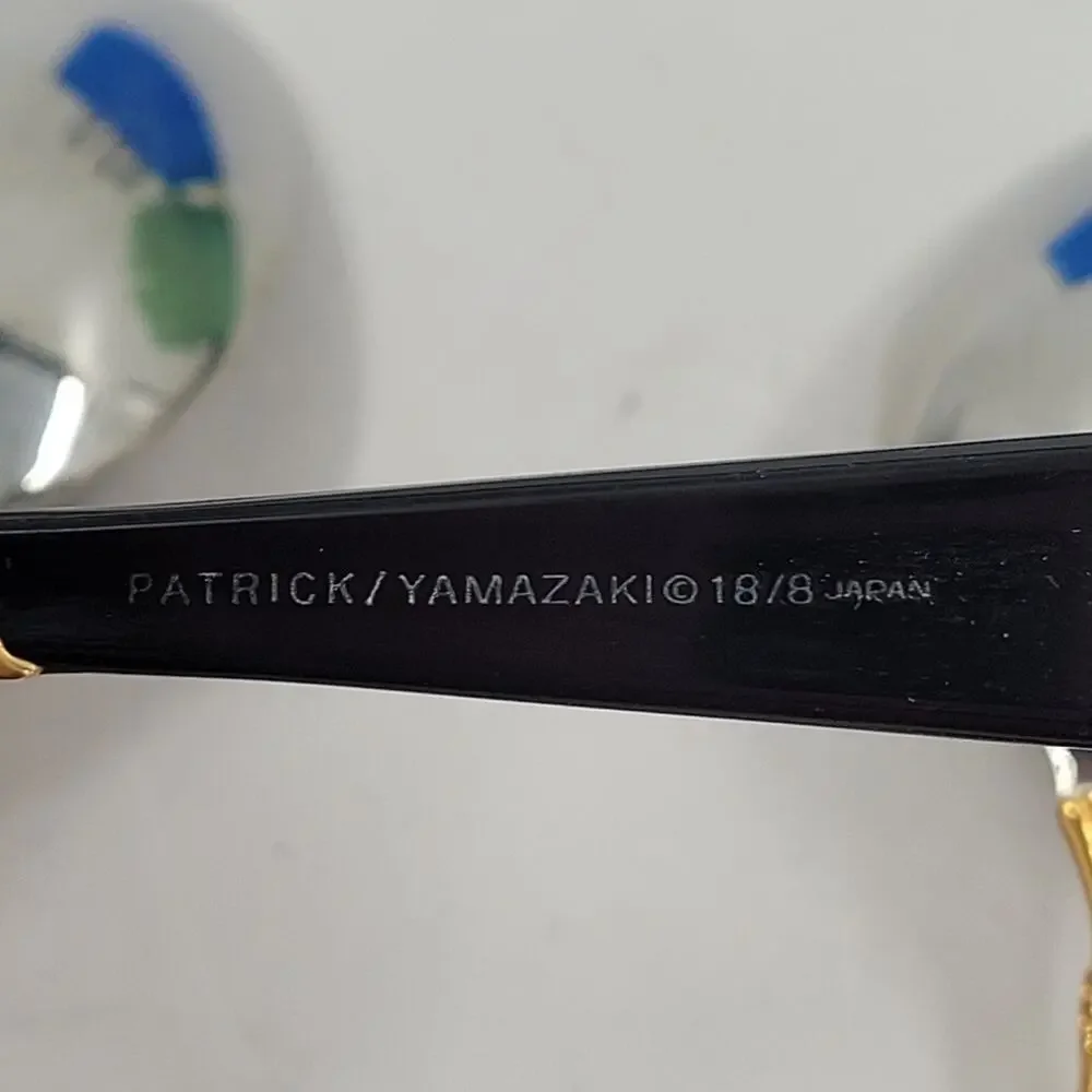 Yamazaki 18/8 Stainless LINDI Black Handle GOLD‎ Accent Vintage 4 Teaspoons